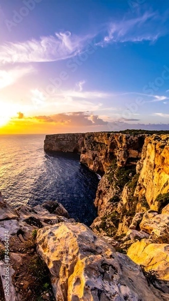 Fototapeta Coastal cliffs and sunset