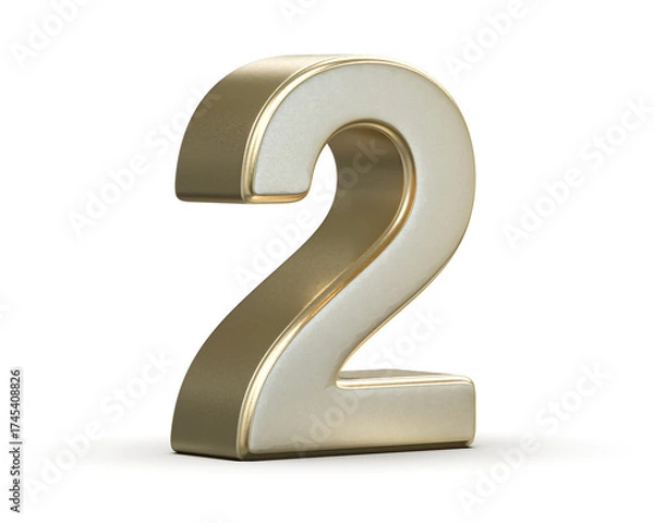 Obraz Golden 3D Number Two on Neutral Background