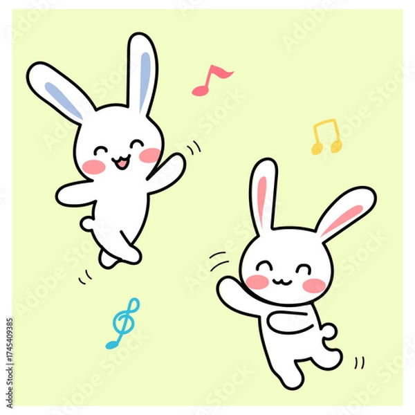 Obraz 踊るうさぎ白色