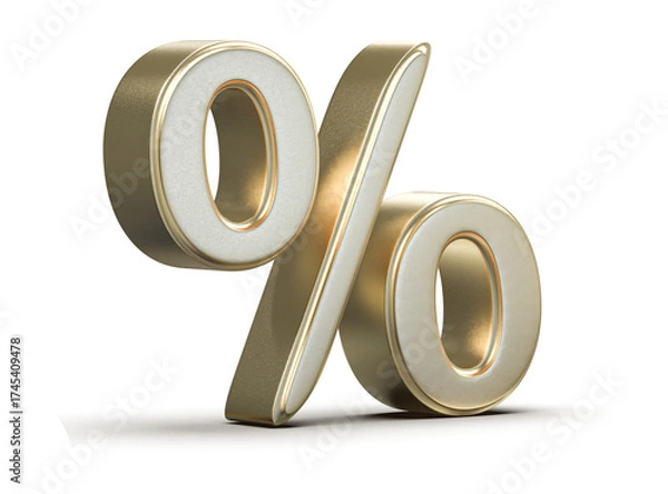 Obraz Gold and White Percentage Symbol 3D Render
