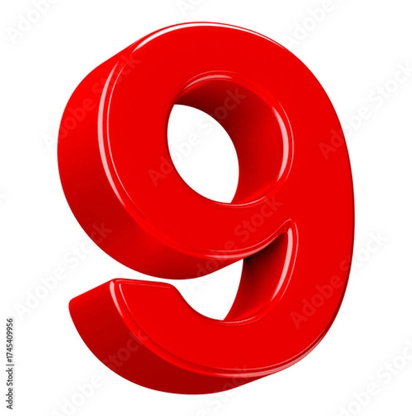 Obraz Shiny Red 3D Number Nine Isolated on Black Background