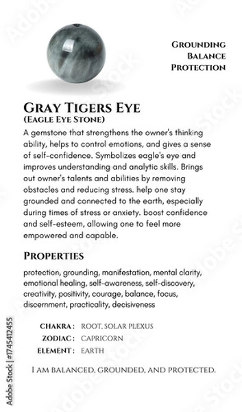 Fototapeta Gray Tiger's Eye Stone Meaning and Properties