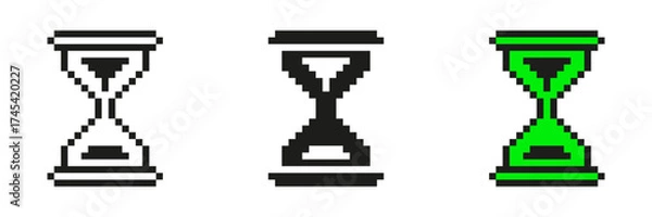 Fototapeta Pixel Art Hourglass Icon Set. Time Management And Countdown Symbol Collection. Retro Sand Timer. Isolated Vector Illustration