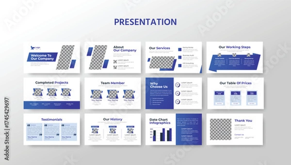 Obraz Modern and Clean Presentation Template Set for Business Portfolio and Web Landing Pages, business identity, identity design, keynote, business, presentation slide, business profile