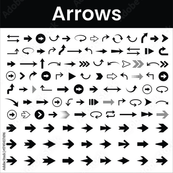 Fototapeta Arrows Set – Vector, Flat, Outline, Curved, Circle Arrows