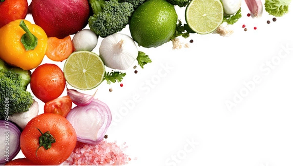 Fototapeta Vibrant array of fresh produce, corner composition