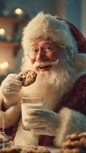 Obraz Santa Claus Enjoying Milk and Cookies on Christmas Eve