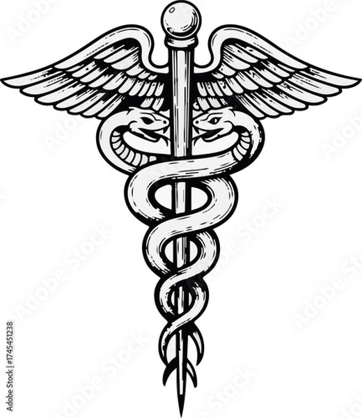 Fototapeta Classic caduceus symbol of medicine and healthcare featuring serpent and wings an ancient emblem of healing and commerce