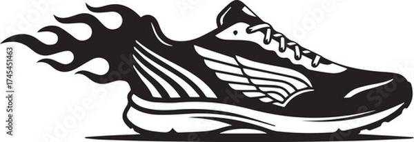 Fototapeta Dynamic running shoe with fiery speed trails embodying athletic performance and fast movement