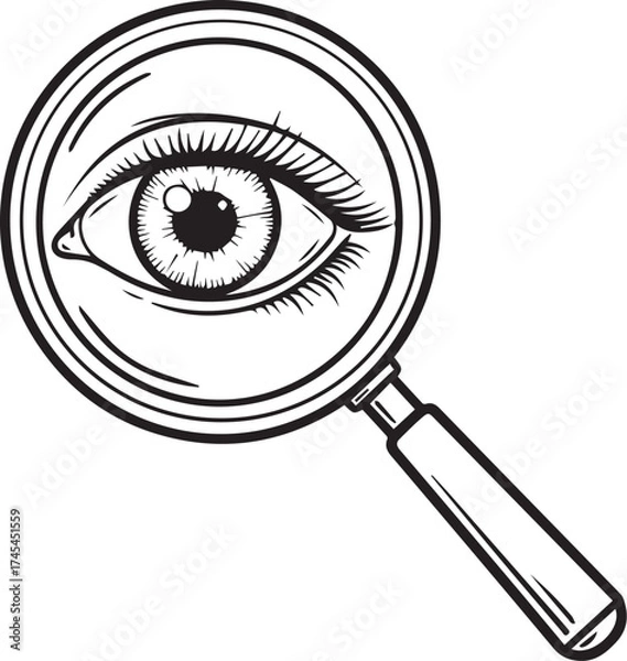 Fototapeta Magnifying glass revealing an eye symbolizing investigation discovery insight and observation concept