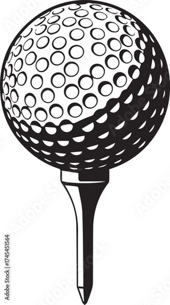 Fototapeta Close-up sketch of a dimpled golf ball perched on a wooden golf tee ready for a powerful swing.