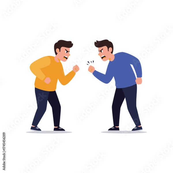 Fototapeta Two angry men arguing aggressively with clenched fists and shouting at each other in a confrontation