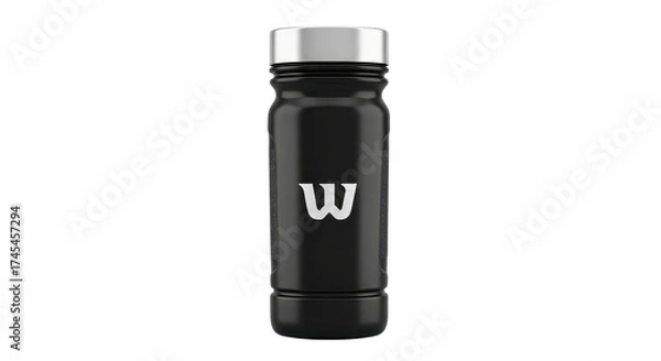 Fototapeta Black refillable water bottle with a letter W isolated PNG with Transparent Background