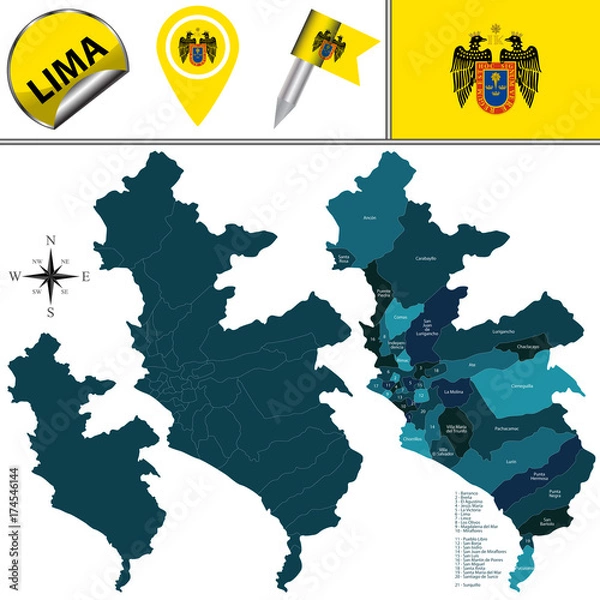 Obraz Mapa Limy z dzielnicami