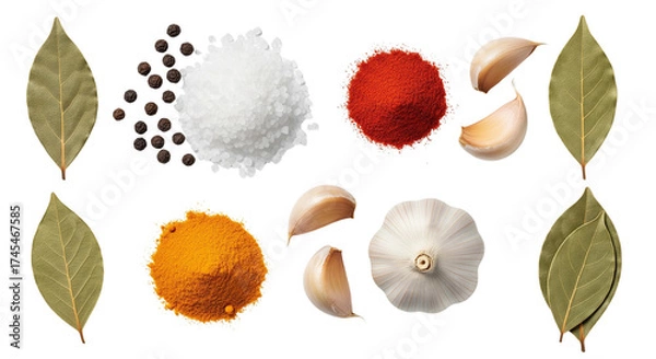 Obraz 3d illustration of various spices and herbs isolated on transparent background for cooking ingredient and flavoring concept