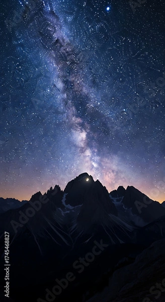 Obraz Majestic Milky Way Galaxy Arches over Dark Mountain Silhouettes at Night
