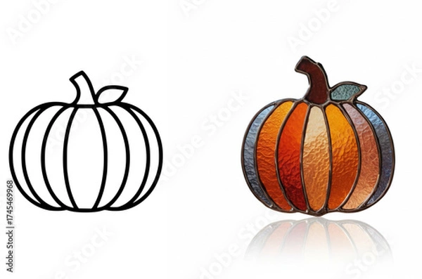 Fototapeta Pumpkin Stained Glass Art – Autumn Decorative Window Panel