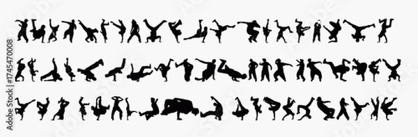 Obraz Collection of breakdance silhouette icons on a white background