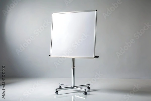 Fototapeta Empty white flip chart on a metal stand with adjustable height in a studio setting