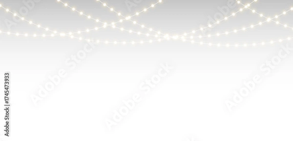 Fototapeta Christmas decoration with illuminated garland and glowing bulbs, festive string light design for seasonal greeting cards, banners, and holiday vector background projects.