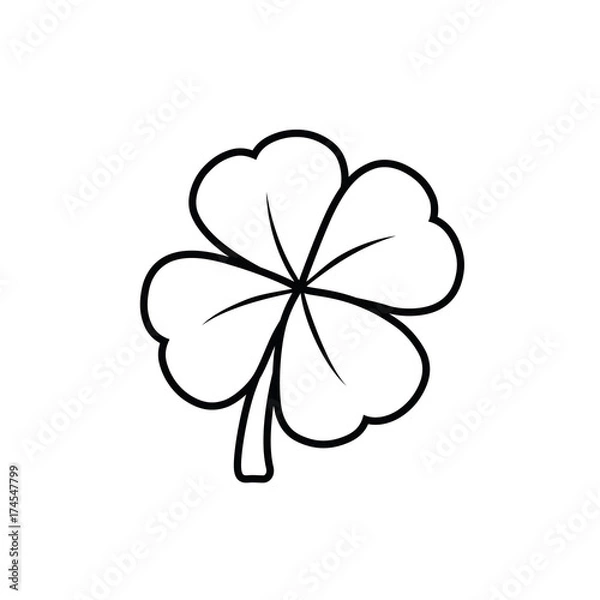 Obraz Four-leaf clover black and white vector illustration