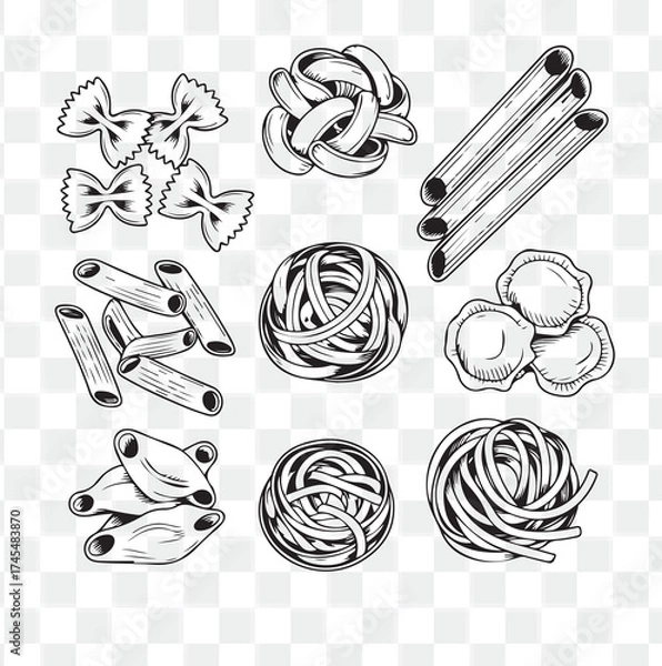 Obraz Assortment of Hand Drawn Pasta Shapes