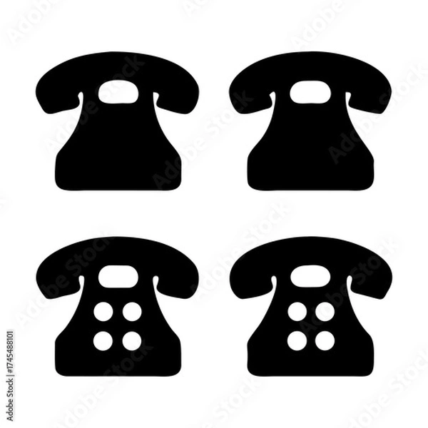 Fototapeta Vector art of four old fashioned telephone icons in black color