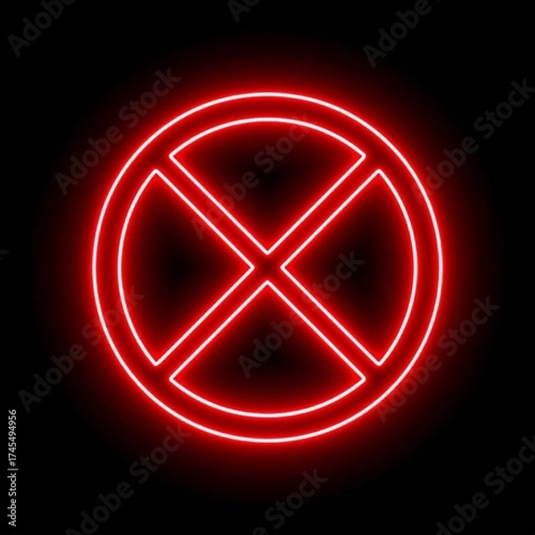 Fototapeta Neon red circle with a red cross inside