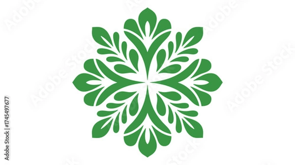 Fototapeta Symmetrical green floral mandala design with leafy swirls elegant natural ornament