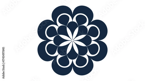 Fototapeta Abstract geometric mandala flower pattern design featuring dark blue and white tones