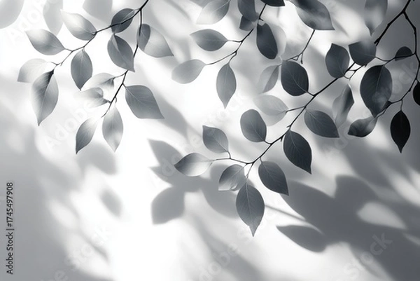Obraz Monochrome Serenity Leaves and Shadows on a Smooth Wall with Subtle Textural Contrast