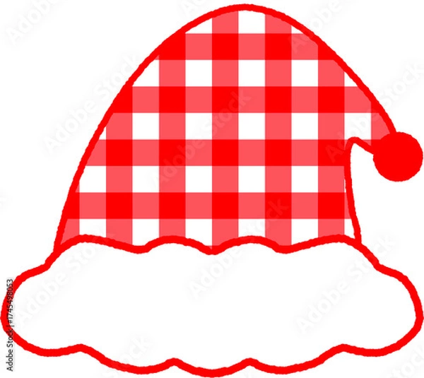 Obraz Cute Santa Hat with Red Gingham Check Pattern