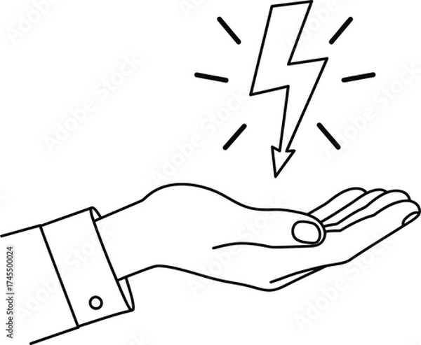 Fototapeta Hand holding lightning bolt vector illustration scalable energy power icon eps graphic