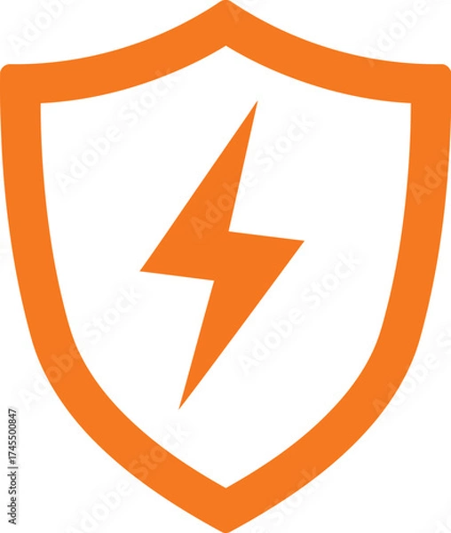 Fototapeta Orange shield with lightning bolt vector graphic for protection and energy themes
