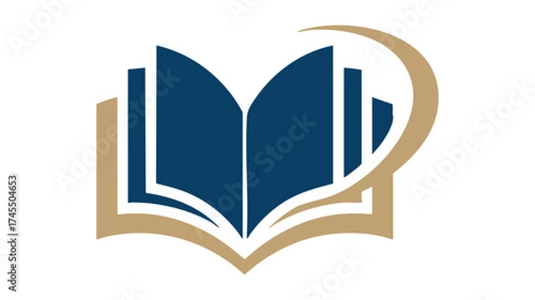 Fototapeta Open book logo design with abstract swirl for education knowledge and learning concepts