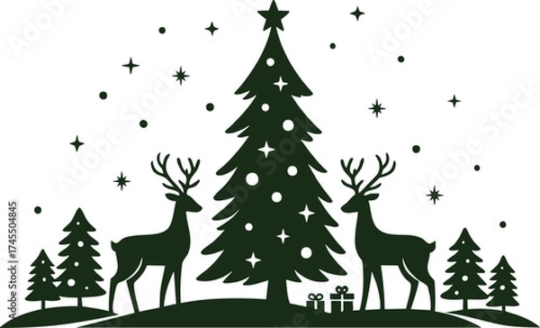 Obraz Christmas Tree Forest with Snow and Gifts