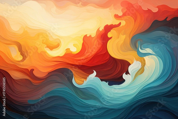 Fototapeta Abstract background. Colored paint, waves, water and fire. AI generative.