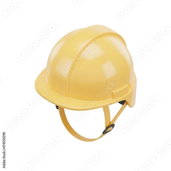 Fototapeta Isometric 3D Pastel Yellow Safety Helmet with Chin Strap in Toy-Like Rounded Style for Logistics and Industry