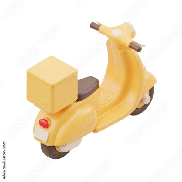 Fototapeta Isometric 3D Pastel Yellow Food Delivery Scooter with Rear Box in Toy-Like Rounded Style for Delivery Illustration