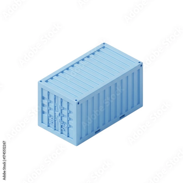 Fototapeta Isometric 3D Pastel Blue Standalone Shipping Container with Simplified Details in Toy-Like Rounded Style