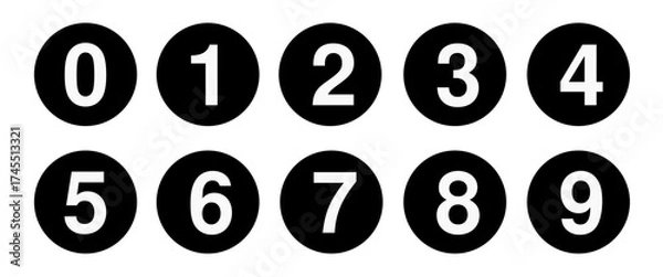 Fototapeta Numbers button circles black and white set. Round 1-10 numbers icon
