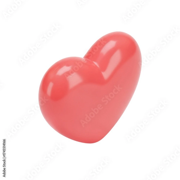 Fototapeta “Isometric 3D pastel red wish list heart with glossy toy-like finish, smooth rounded shape and soft shadow on clean white background”