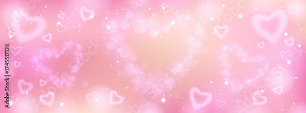 Fototapeta A soft pink background with heart flares surrounded by bokeh sparkles, creating a dreamy and romantic glow. Perfect for wedding photography overlays, dreamy Valentine s Day designs, or adding a