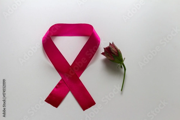 Obraz Emblem for World AIDS Day and a red rose bud. On a white background.
