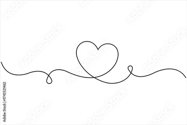 Fototapeta Heart continuous one line art drawing. One contour heart for love design. One line art sketch heart vector illustration. Simplicity symbol love sign isolated on white background