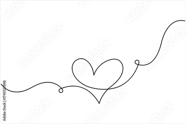 Fototapeta Heart continuous one line art drawing. One contour heart for love design. One line art sketch heart vector illustration. Simplicity symbol love sign isolated on white background