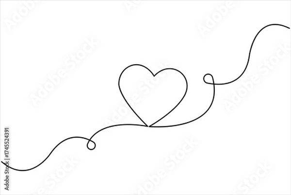 Fototapeta Heart continuous one line art drawing. One contour heart for love design. One line art sketch heart vector illustration. Simplicity symbol love sign isolated on white background