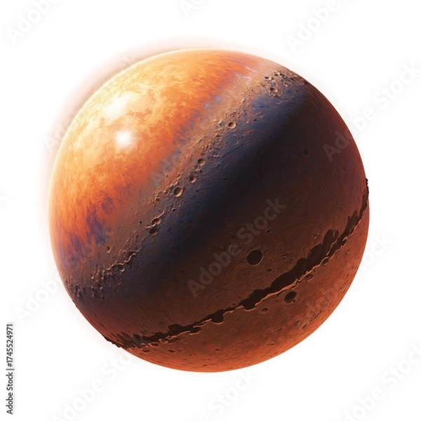 Fototapeta desert planet alien globe isolated red orange sunlight shadow