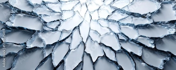 Fototapeta Broken glass on white background texture concept. Detailed close-up of ice layers creating a unique icy pattern.