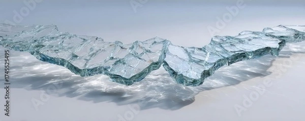 Fototapeta Broken glass on white background texture concept. Artistic glass pieces create a stunning abstract wave effect.